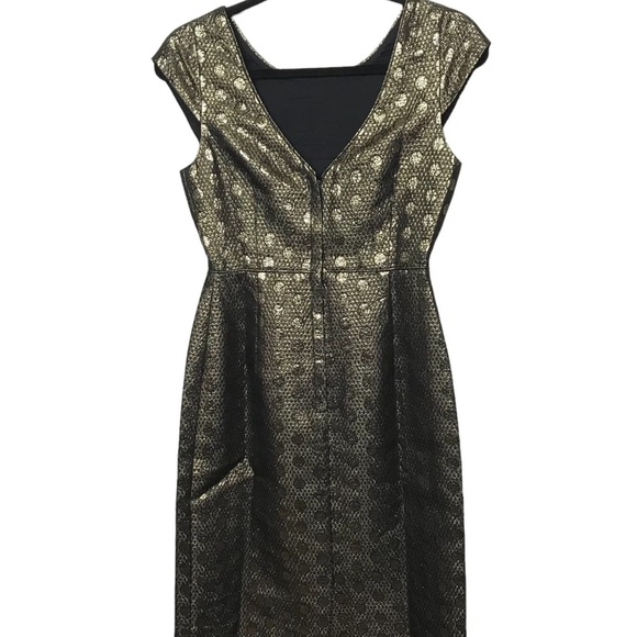 J Crew Collection Gold Metallic Wool Silk Blend Polka Dot Dress - Picture 4 of 4